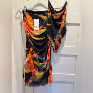 ZARA COLORFUL RUCHED SLIT SKIRT